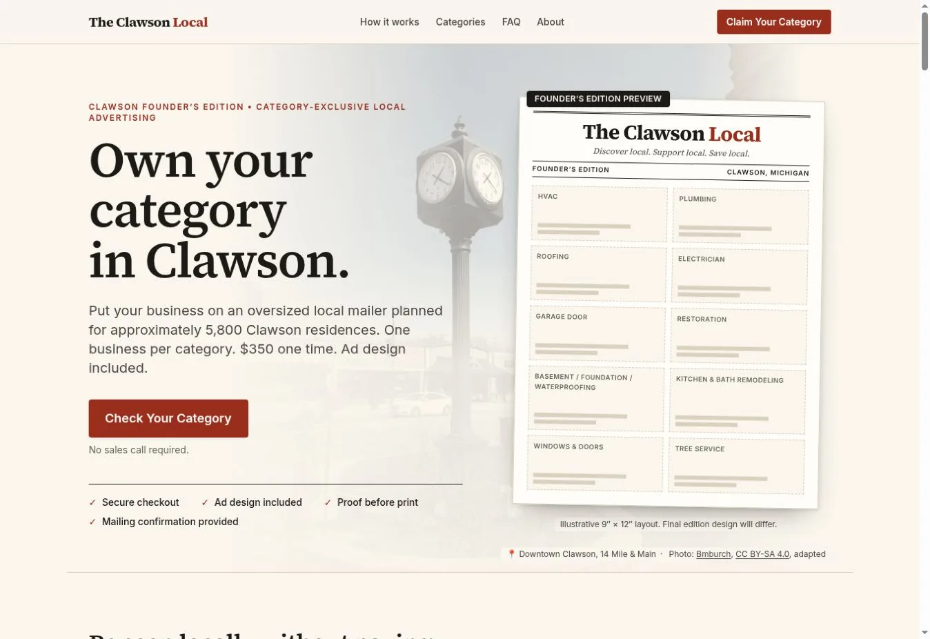 The Clawson Local actual website screenshot