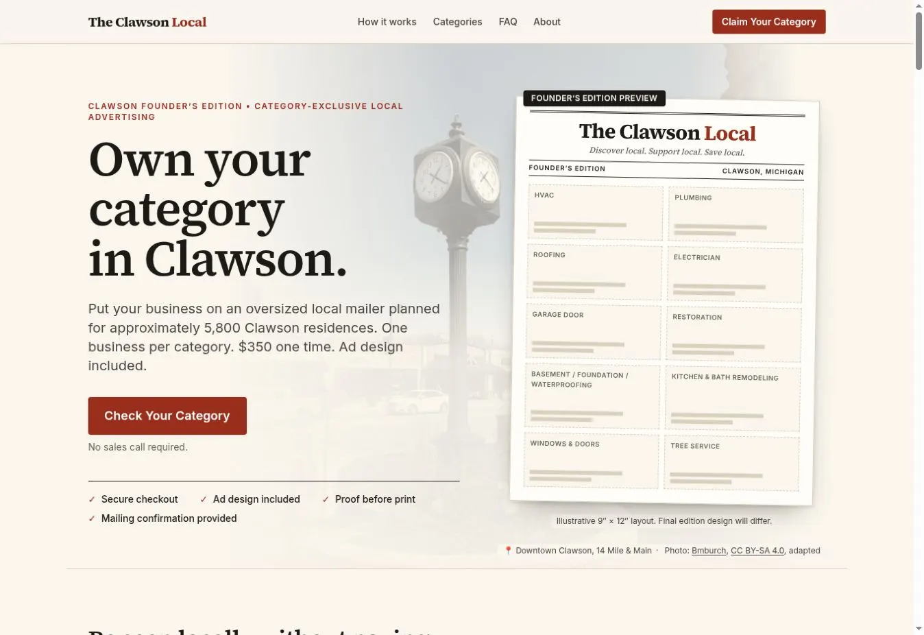 The Clawson Local actual website screenshot