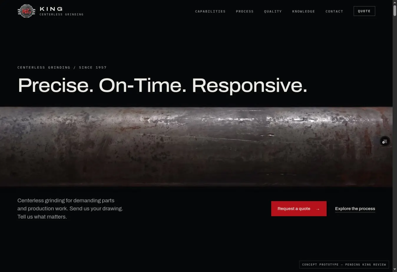 King Centerless Grinding actual website screenshot