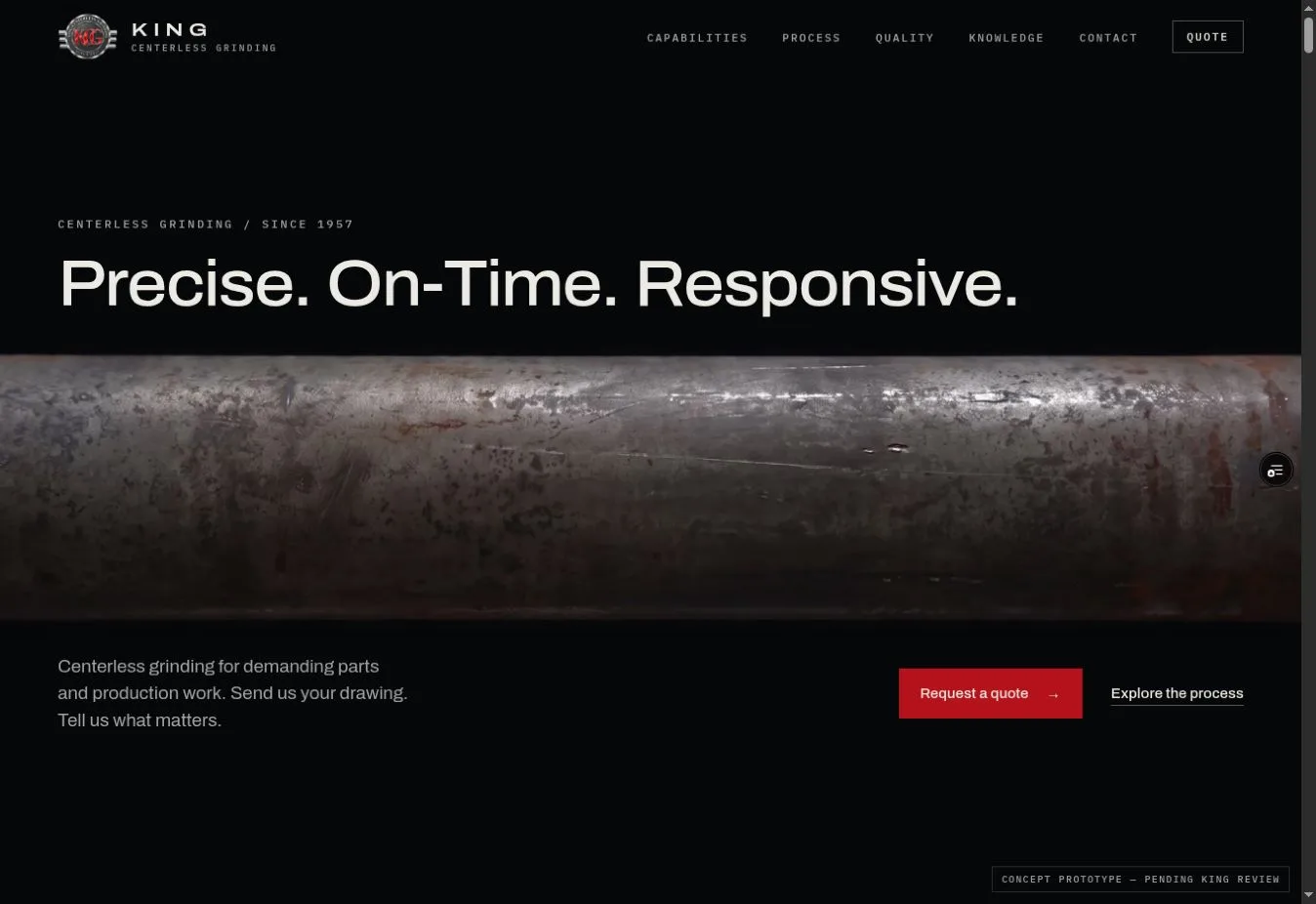 King Centerless Grinding actual website screenshot